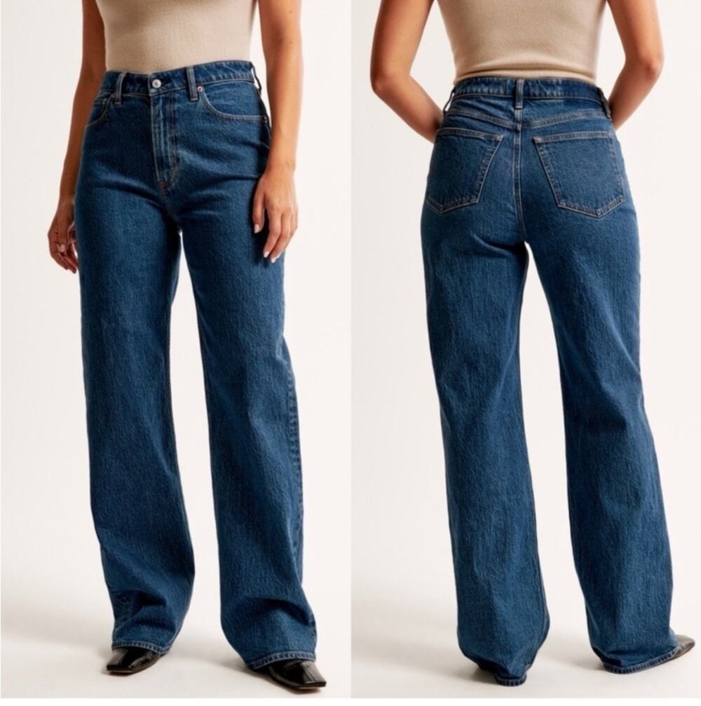 Abercrombie & Fitch Curve Love High Rise 90s Relaxed Jeans Dark Wash 29 Short